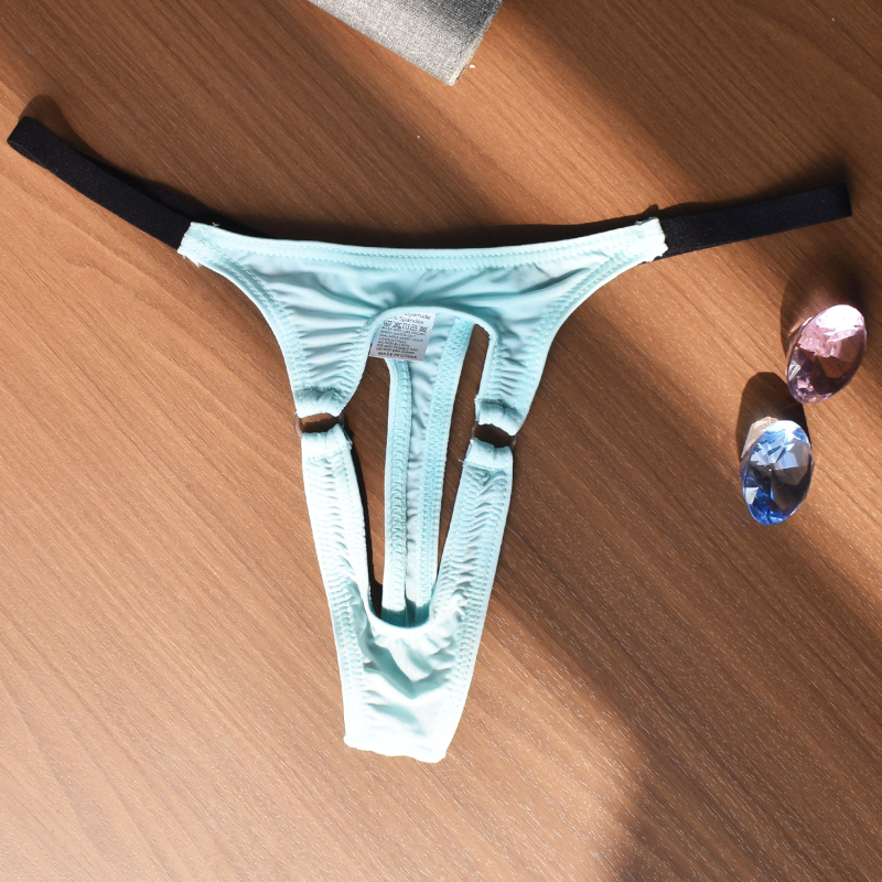 String pentru bărbați din Ice Silk, talie joasă, respirabil, cu deschidere la zona inghinală, stil occidental, cod B931, 8 culori
