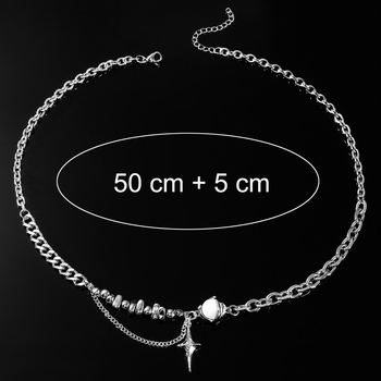 Colier cu cruce din oțel titan, piatră ochi de pisică, lanț claviculă, unisex