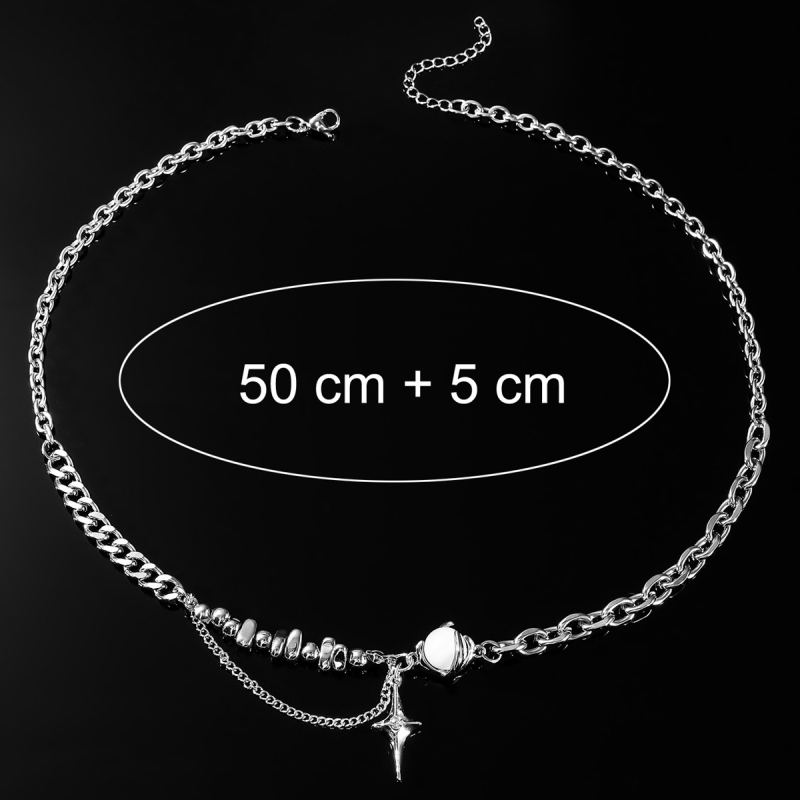Colier cu cruce din oțel titan, piatră ochi de pisică, lanț claviculă, unisex