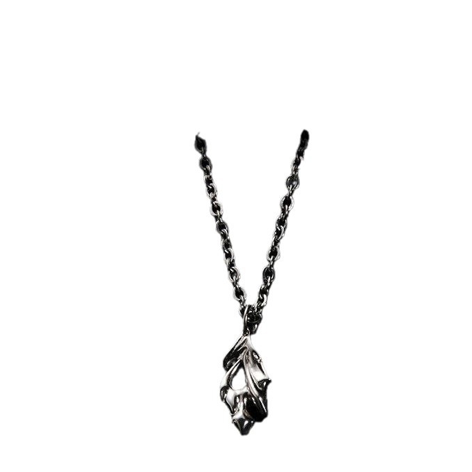 Colier cu pandantiv în formă de flacără, placat cu argint 925, design minimalist unisex, pandant geometric în formă de picătură, lanț încrucișat, lungime 51–60 cm