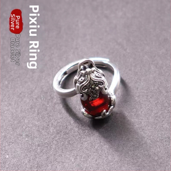 Strieborný prsteň Pixiu s granátom S925, retro unisex, otvorený a nastaviteľný