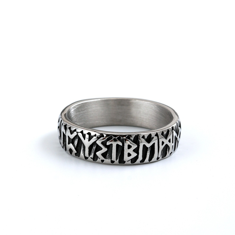 Inel Viking Rune din oțel titan – design retro, unisex