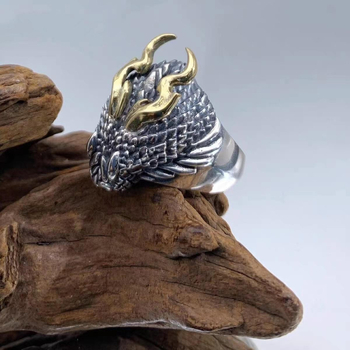 Inel dragon pentru bărbați, design deschis, stil retro, bijuterii cu motiv dragon-șarpe