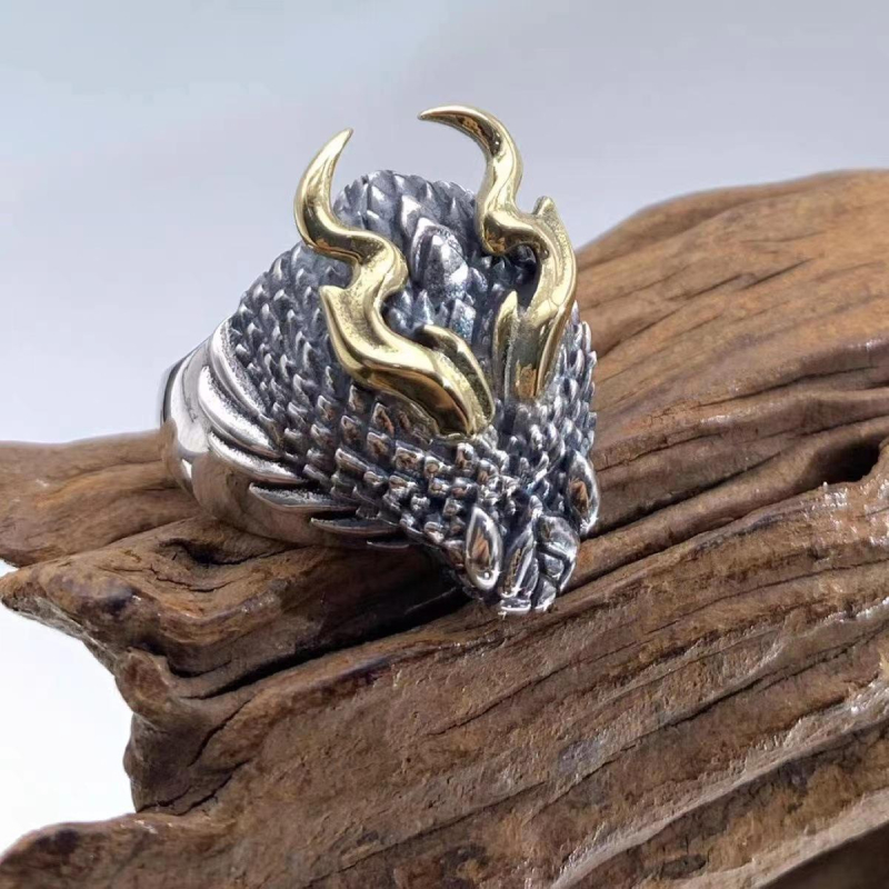 Inel dragon pentru bărbați, design deschis, stil retro, bijuterii cu motiv dragon-șarpe