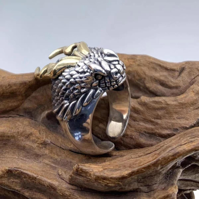 Inel dragon pentru bărbați, design deschis, stil retro, bijuterii cu motiv dragon-șarpe