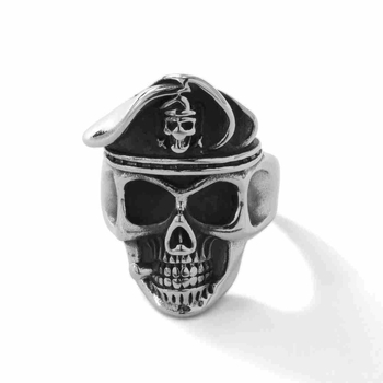 Inel cu craniu și pălărie militară din oțel titan, unisex