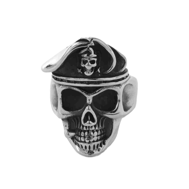 Inel cu craniu și pălărie militară din oțel titan, unisex