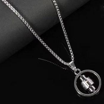Colier unisex din oțel titan, cu lanț cu perlă și pandant în aliaj, lungime 61–70 cm