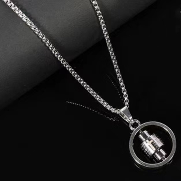 Colier unisex din oțel titan, cu lanț cu perlă și pandant în aliaj, lungime 61–70 cm
