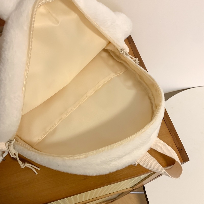 Rucsac pluș cu iepuraș alb pentru fete, capacitate mare, purtare pe umăr sau crossbody, ușor