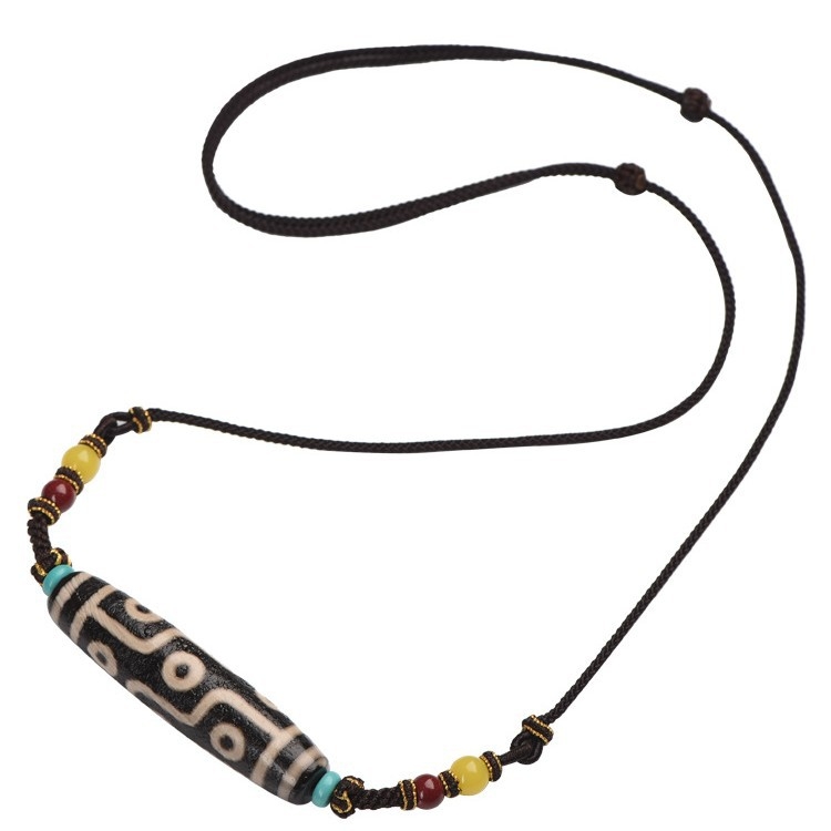 Colier unisex din agat cu mărgele Dzi cu nouă ochi, pandantiv în stil tibetan