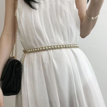 Lanț de talie cu perle, în stil coreean, pentru femei, accesorii elegante pentru rochie, curea versatilă și lanț pentru corp