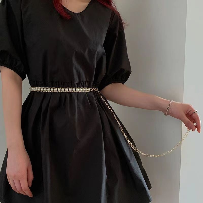 Lanț de talie cu perle, în stil coreean, pentru femei, accesorii elegante pentru rochie, curea versatilă și lanț pentru corp
