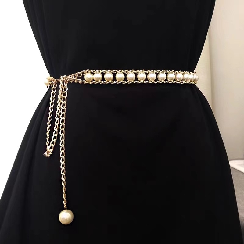 Lanț de talie cu perle, în stil coreean, pentru femei, accesorii elegante pentru rochie, curea versatilă și lanț pentru corp