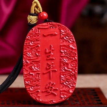 Pandantiv Guanyin Bodhisattva din cinnabar, colier tricotat - stil medieval, literar retro