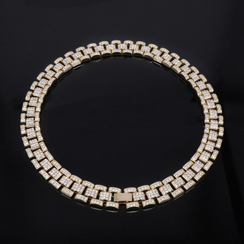 Colier pentru bărbați cu lanț cuban, 16 mm din aliaj, cu diamante, design geometric, stil hip-hop