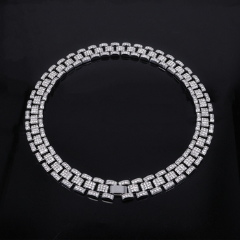Colier pentru bărbați cu lanț cuban, 16 mm din aliaj, cu diamante, design geometric, stil hip-hop