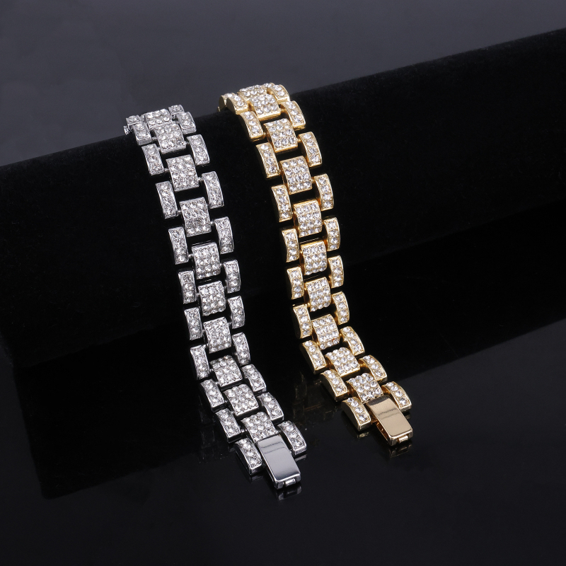 Colier pentru bărbați cu lanț cuban, 16 mm din aliaj, cu diamante, design geometric, stil hip-hop
