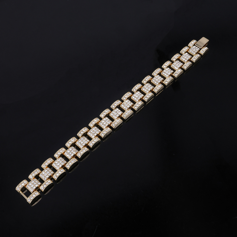 Colier pentru bărbați cu lanț cuban, 16 mm din aliaj, cu diamante, design geometric, stil hip-hop