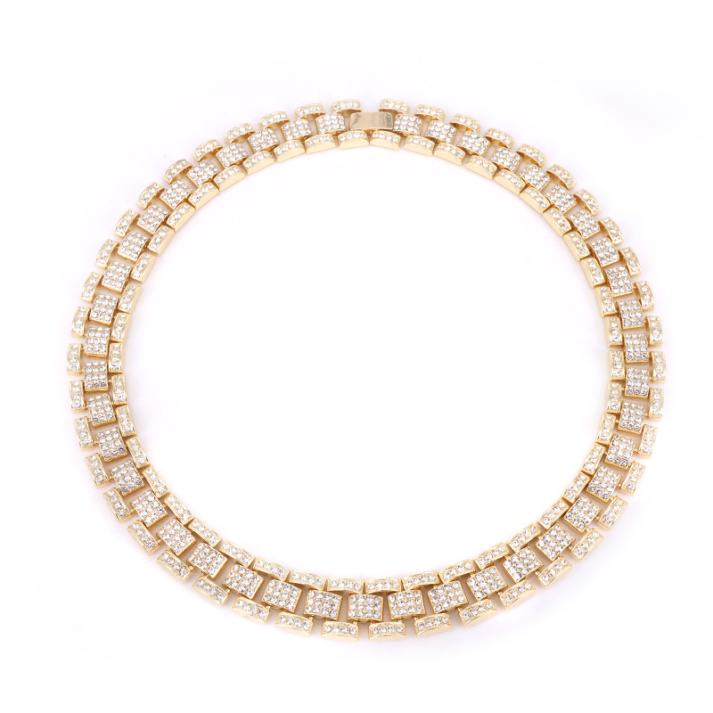 Colier pentru bărbați cu lanț cuban, 16 mm din aliaj, cu diamante, design geometric, stil hip-hop