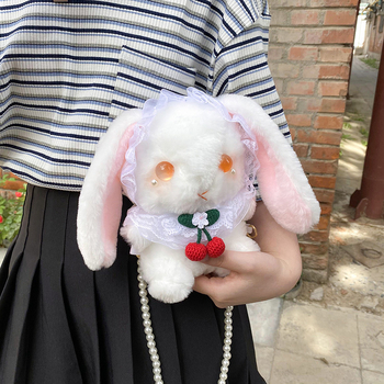 Geantă mică crossbody în stil japonez, iepuraș de pluș drăguț, inspirată de Lolita JK, cu curea pentru umăr