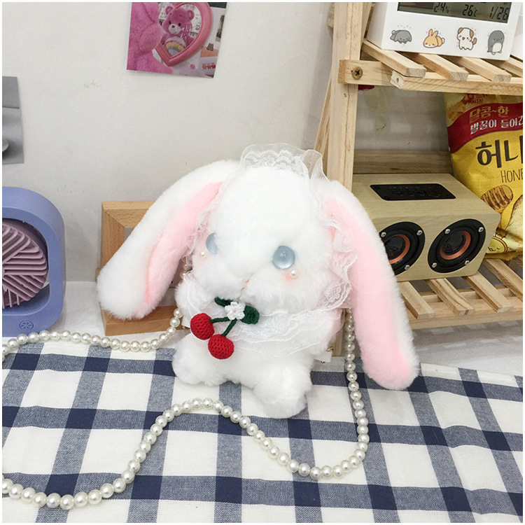 Geantă mică crossbody în stil japonez, iepuraș de pluș drăguț, inspirată de Lolita JK, cu curea pentru umăr