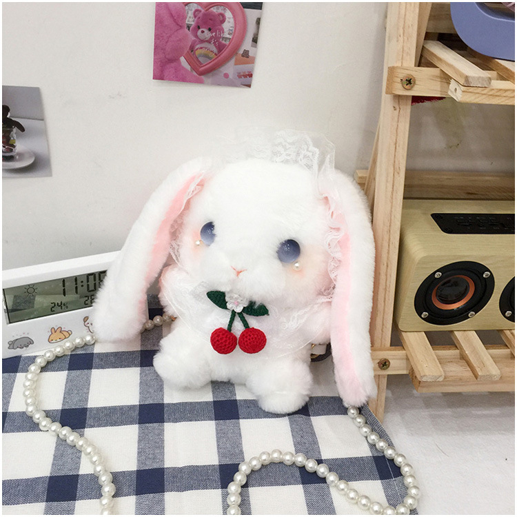 Geantă mică crossbody în stil japonez, iepuraș de pluș drăguț, inspirată de Lolita JK, cu curea pentru umăr
