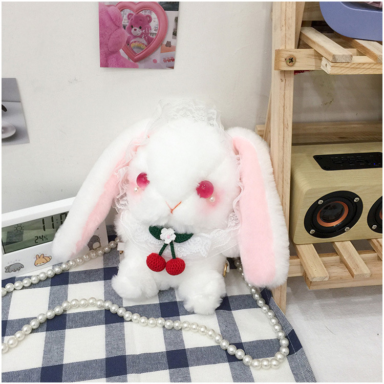 Geantă mică crossbody în stil japonez, iepuraș de pluș drăguț, inspirată de Lolita JK, cu curea pentru umăr