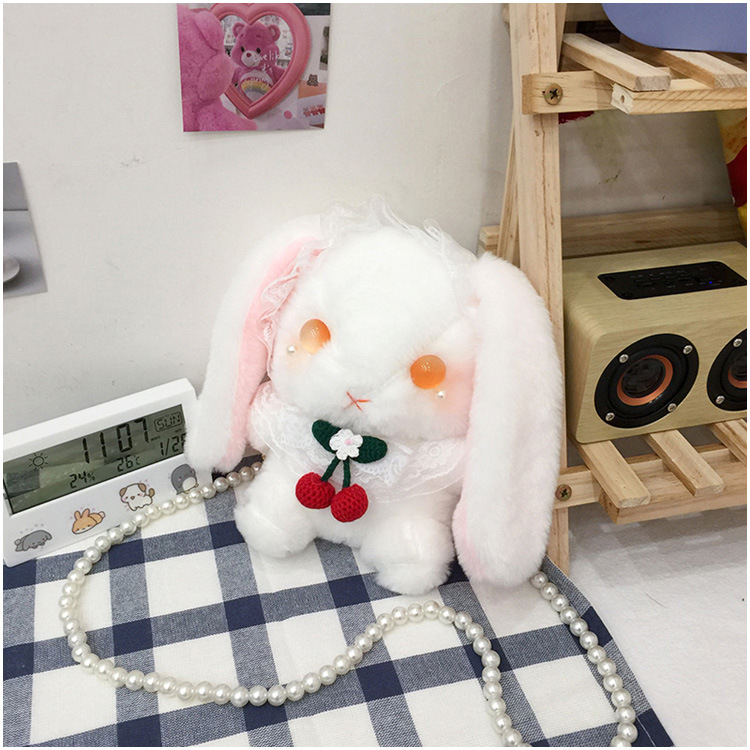 Geantă mică crossbody în stil japonez, iepuraș de pluș drăguț, inspirată de Lolita JK, cu curea pentru umăr