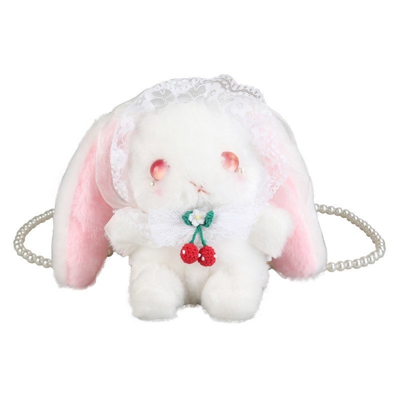 Geantă mică crossbody în stil japonez, iepuraș de pluș drăguț, inspirată de Lolita JK, cu curea pentru umăr