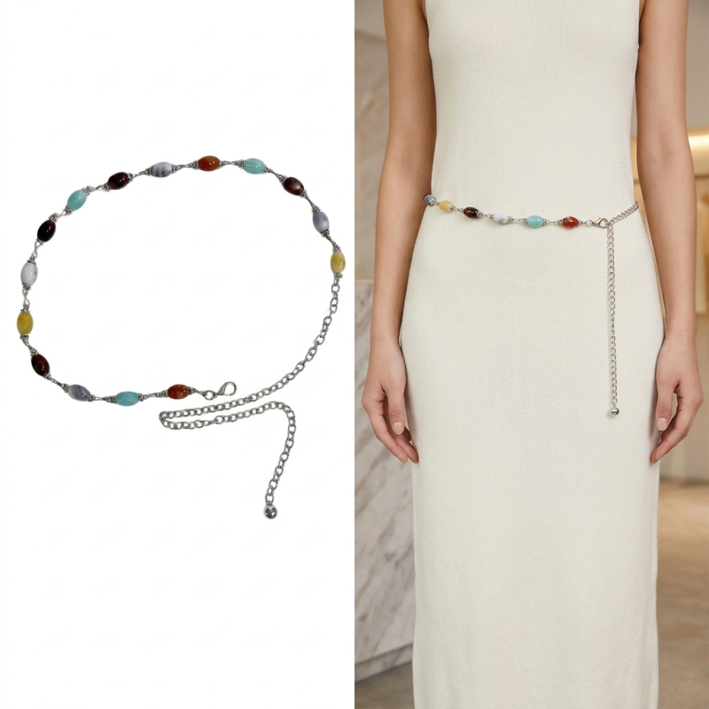 Lanț de talie pentru femei, cu decor din lanț metalic, accesoriu pentru rochie de seară, versatil.