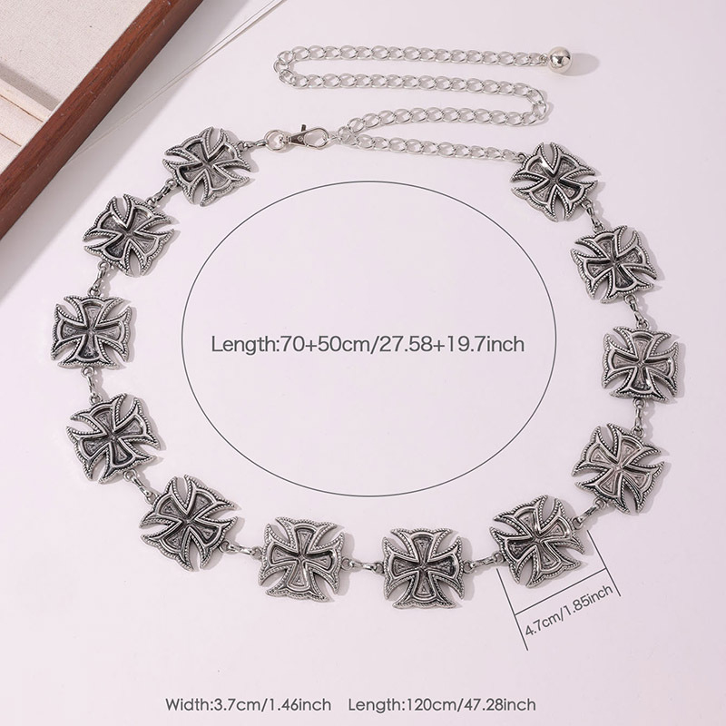 Lanț talie cu pandantiv cruce – stil retro de stradă, lanț metalic în straturi, lungime 120 cm