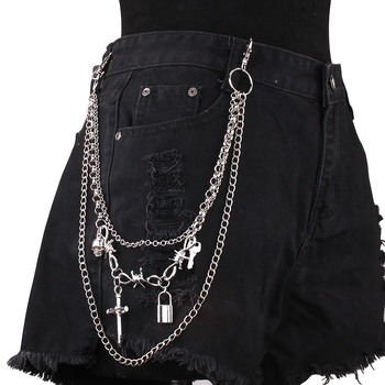 Lant talie metalic cu lacăt în formă de cruce, multistrat, unisex, stil punk hip-hop.