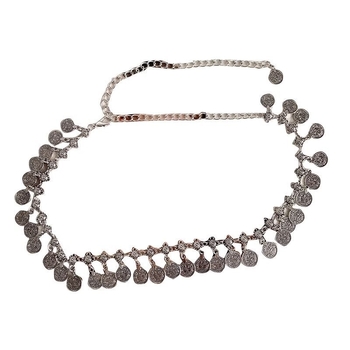 Lanț de talie vintage cu monede metalice, stil etno-boho, potrivit pentru rochii sau pantaloni