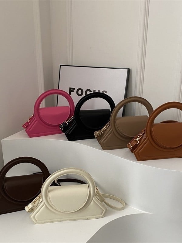 Geantă de mână pentru femei cu inel geometric, PU, crossbody, modă 2025