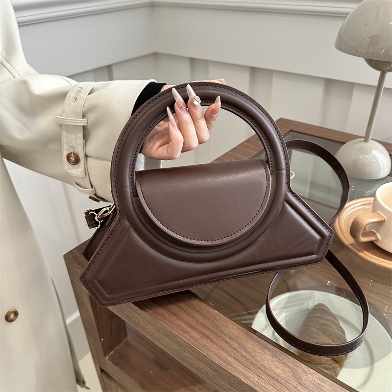 Geantă de mână pentru femei cu inel geometric, PU, crossbody, modă 2025