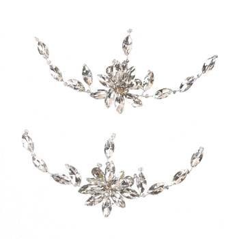 Ornament pentru pantofi de nuntă, realizat manual, detașabil, cu rhinestones în formă de floare și perle, cataramă