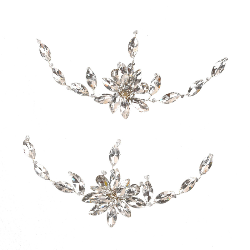 Ornament pentru pantofi de nuntă, realizat manual, detașabil, cu rhinestones în formă de floare și perle, cataramă