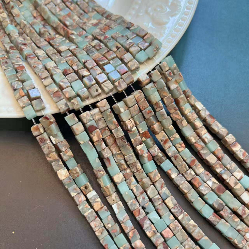 Margele din piatră Shoushan, pătrate de 4 mm, model piele de șarpe, pentru brățări și coliere DIY