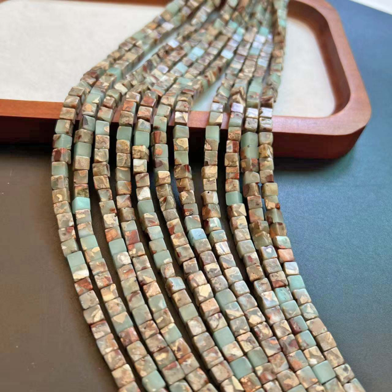 Margele din piatră Shoushan, pătrate de 4 mm, model piele de șarpe, pentru brățări și coliere DIY