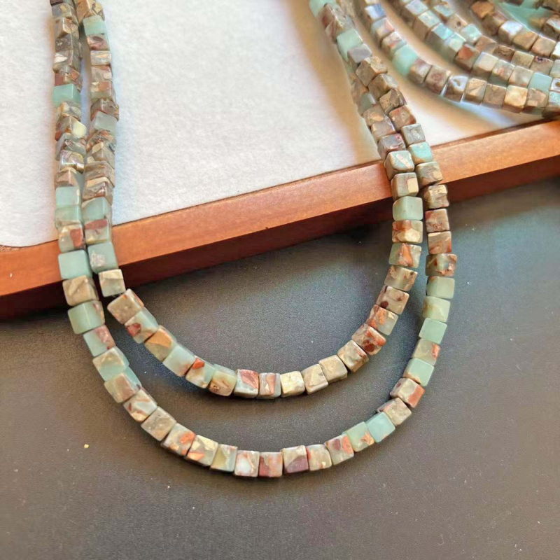 Margele din piatră Shoushan, pătrate de 4 mm, model piele de șarpe, pentru brățări și coliere DIY