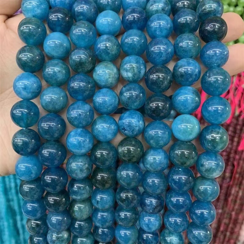 Mărgele naturale de apatit, mărgele libere de apatit albastru, accesorii semi-fabricate pentru bijuterii DIY, mărgele pentru brățară