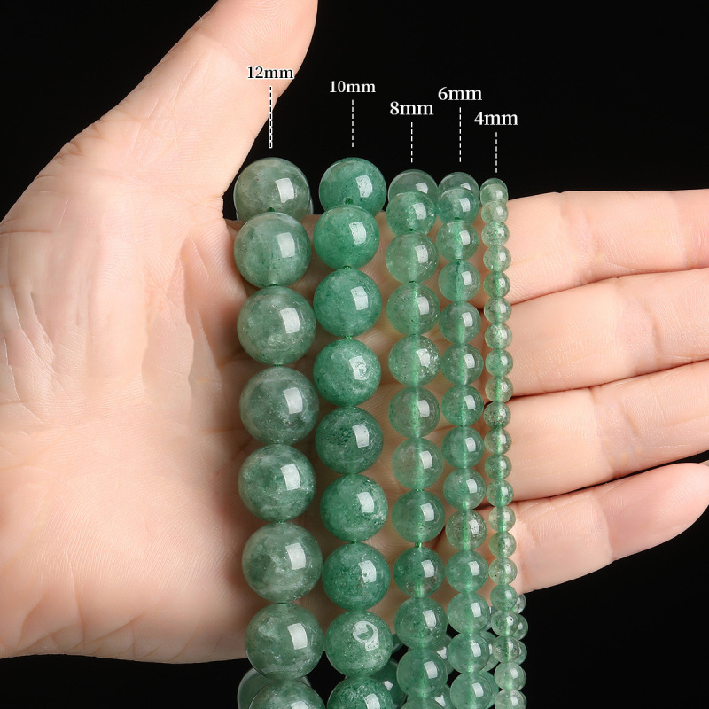 Mărgele din cristal verde căpșună natural pentru brățară, mărgele libere DIY – rotunde