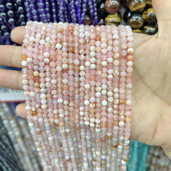 Bețe rotunde din agat natural în culoare floare de cireș, cu model translucid ca gheața, pentru bijuterii DIY (brățări și coliere), 8 mm, componente semi-procesate
