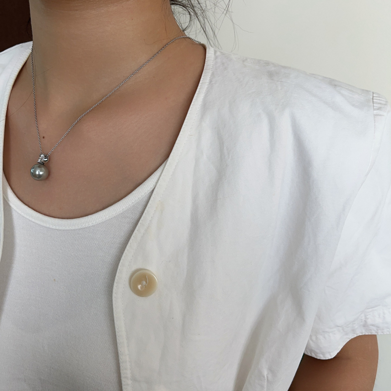 Colier cu perle în stil francez, de înaltă calitate, cu accente de diamant, design minimalist pentru femei
