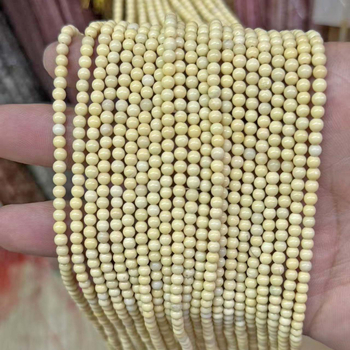 Perle naturale de jad galben lăptos, rotunde – mărgele semi-fabricate mici pentru brățară și colier DIY