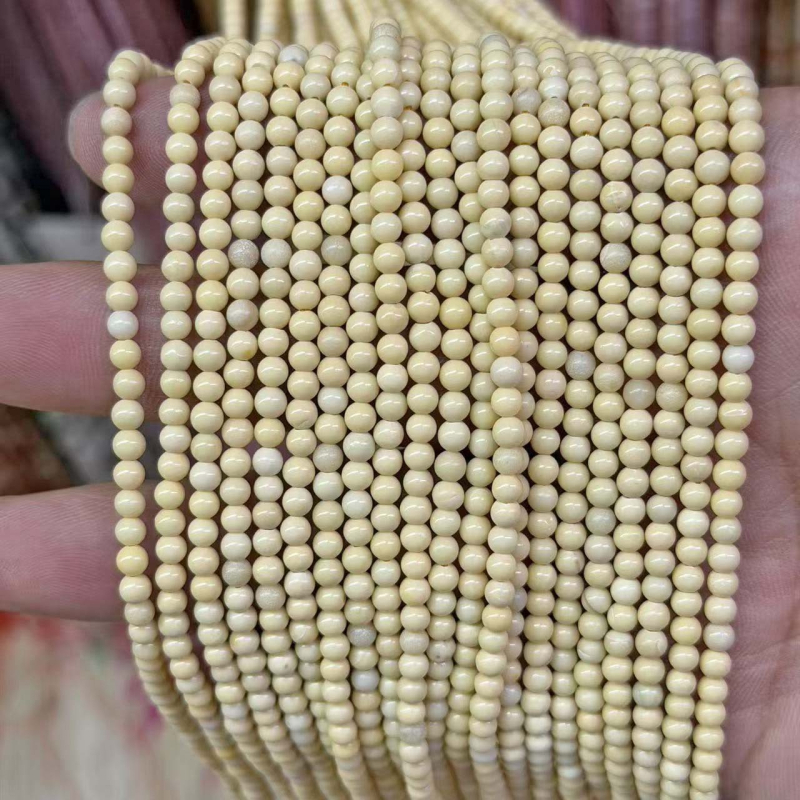 Perle naturale de jad galben lăptos, rotunde – mărgele semi-fabricate mici pentru brățară și colier DIY