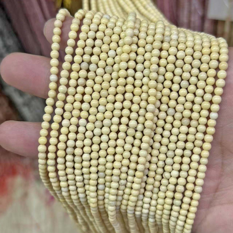 Perle naturale de jad galben lăptos, rotunde – mărgele semi-fabricate mici pentru brățară și colier DIY