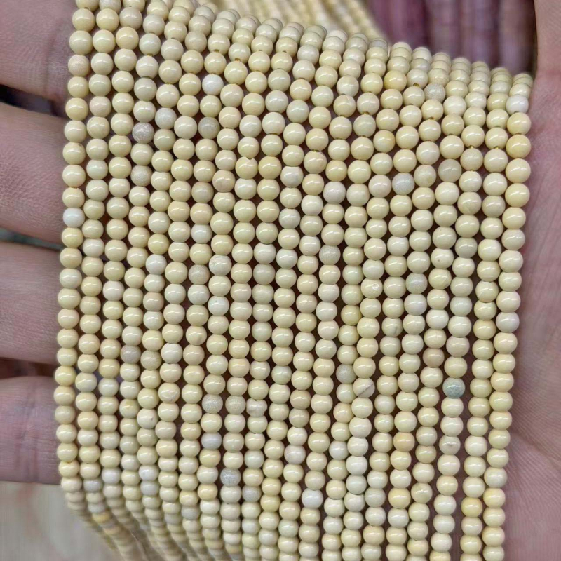 Perle naturale de jad galben lăptos, rotunde – mărgele semi-fabricate mici pentru brățară și colier DIY