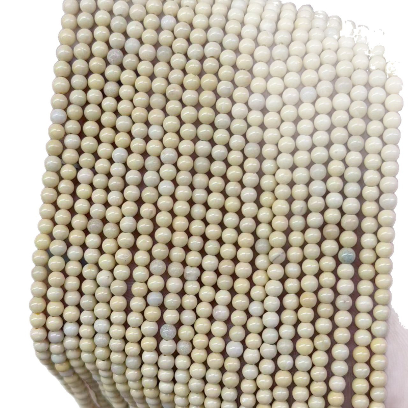 Perle naturale de jad galben lăptos, rotunde – mărgele semi-fabricate mici pentru brățară și colier DIY